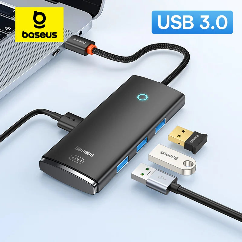 Baseus USB HUB Adapter 4 in 1 USB Type C to USB 3.0 HUB Splitter Adapter for MacBook Pro Air Huawei Mate 30 Docking Station HUB - KIMLUD