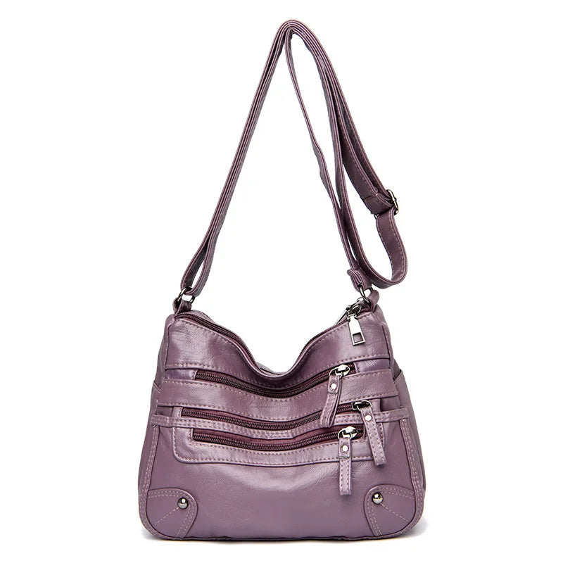 Women's Multi Zipper Shoulder Bag, Versatile Solid Color Faux Leather Crossbody Bag