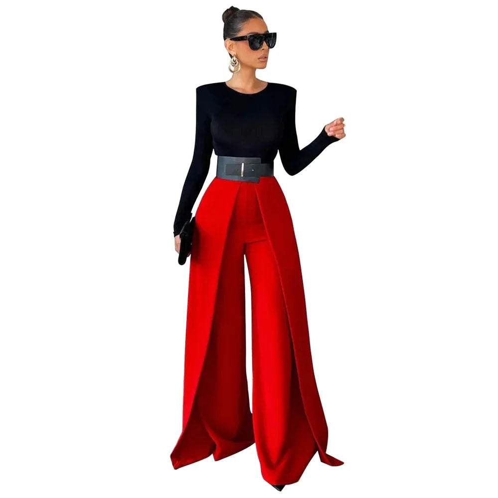 Autumn Winter Solid Color Casual Wide Leg Pants Women Asymmetric  Casual High Waisted Wide Leg Pants Floor Length for Women