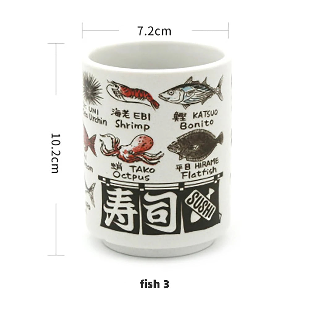 Japanese Impression Ceramic Mugs 300ml Tea Wine Sushi Sake Cup Funny Family Restaurant Decoration Travel Gift for Friends