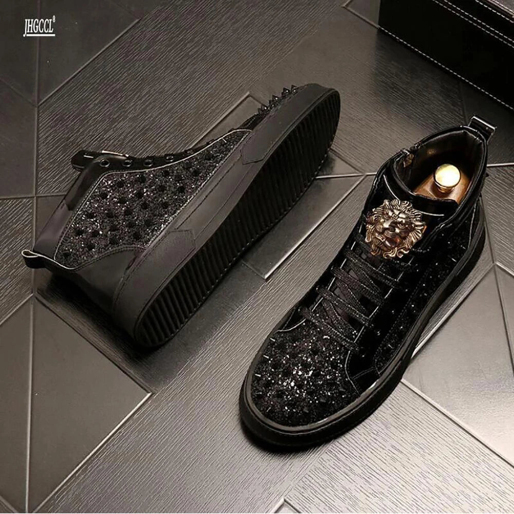 Luxury designer Diamond Casual shoes High quality riveted high top suede zipper sneakers Zapatos Hombre A7