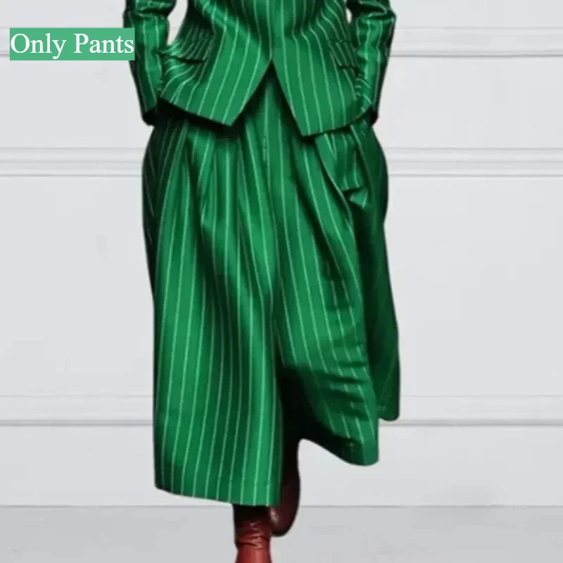 Modigirl Winter Clothes Trendy Pants Suits Set Office for Women 2024 Autumn British Striped Loose Wide Leg Womens England Capris