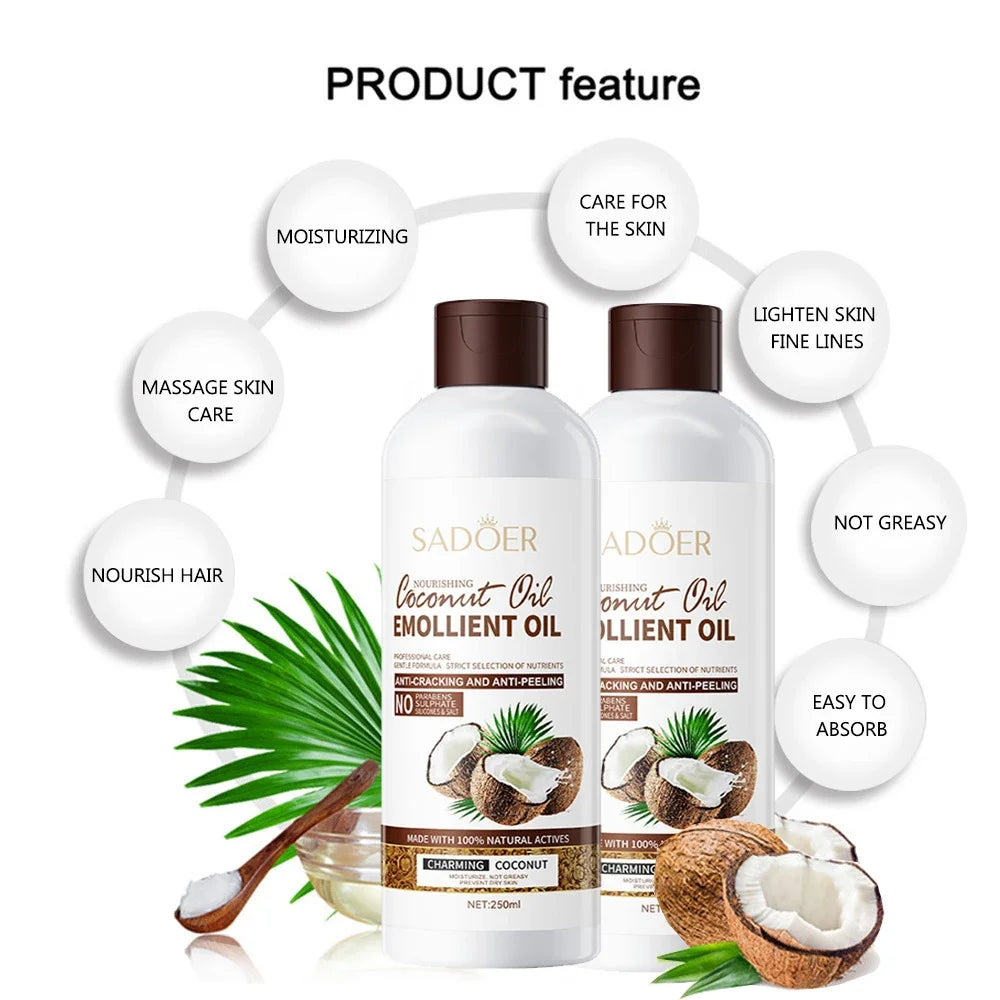 250ml Coconut Oil Sooth Dry Skin Lighten Fine Lines Face Massage Oil Nourishes Hair Removes Frizz Hair Care Oil Firming Body