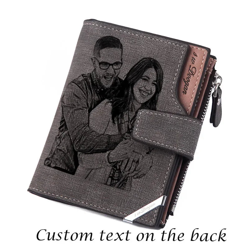 Men Short Wallet with Zipper Coin Pocket Custom Picture Personalized Photo Wallets Father's Mother's Day Gift for Men Him Her