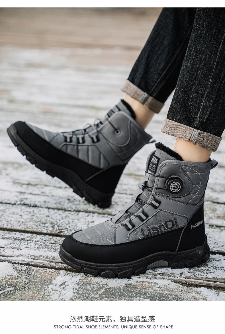 Large Size High-top Mens Cotton Shoes outdoor Snow Boots Warm Plush Lining Breathable Waterproof Fabric Non-slip Soles Safe Shoe