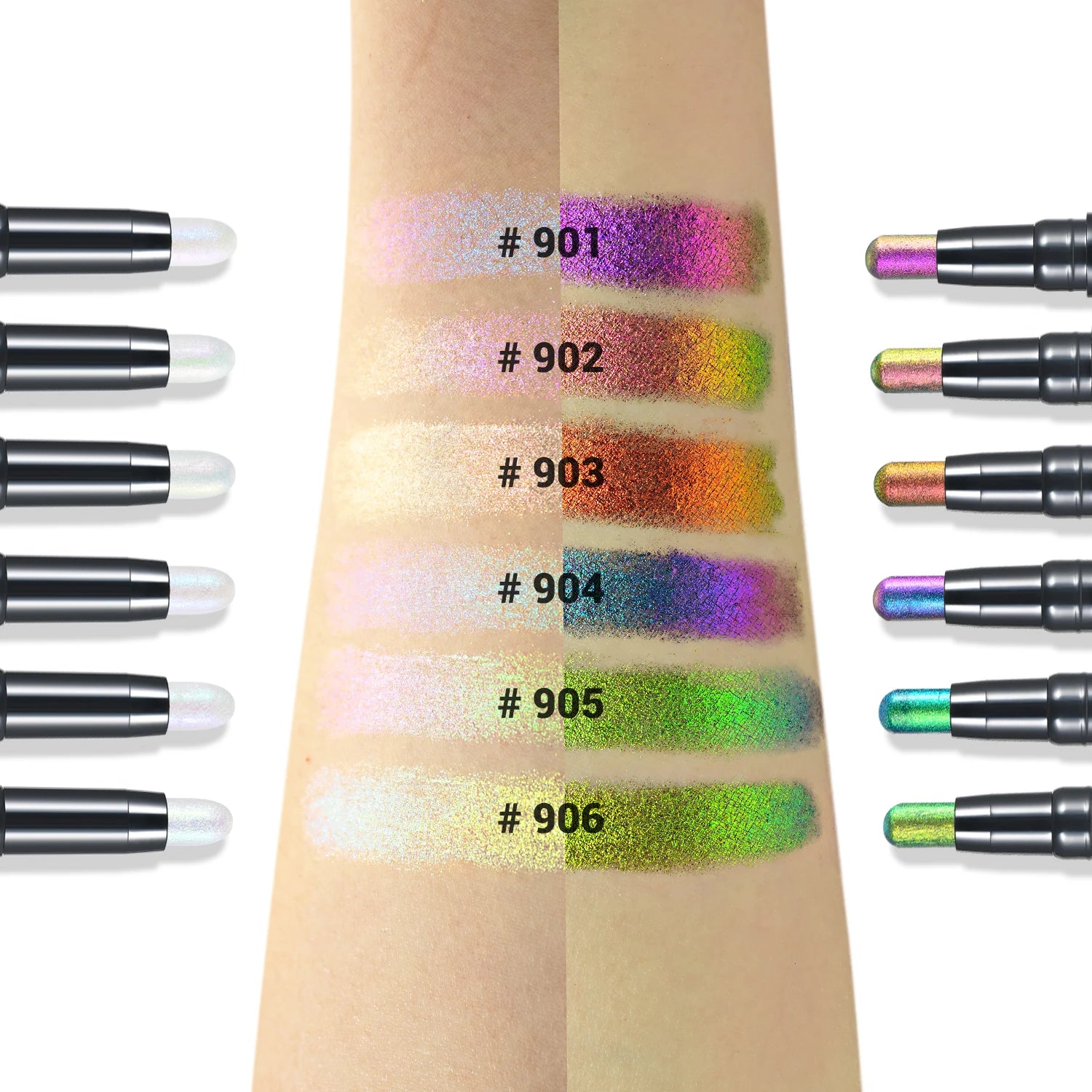 CHARMACY 2 In 1 Multichrome Eyeshadow Sticks High Pigmented Glitter Eyeshadow Waterproof Eye Shadow Pen Metallic Makeup 6 Color - KIMLUD