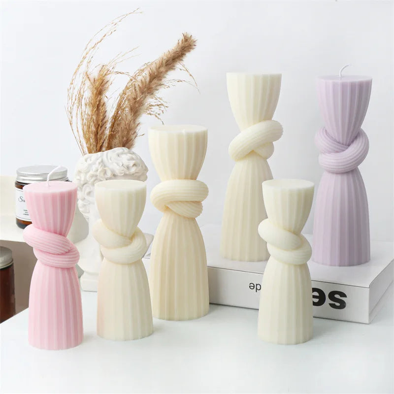 Upgraded Knot Cylindrical Candle Silicone Mold Bow Knot Stripe Cylindrical Candle Mold Vase Shape Candle Acrylic Plastic mold - KIMLUD