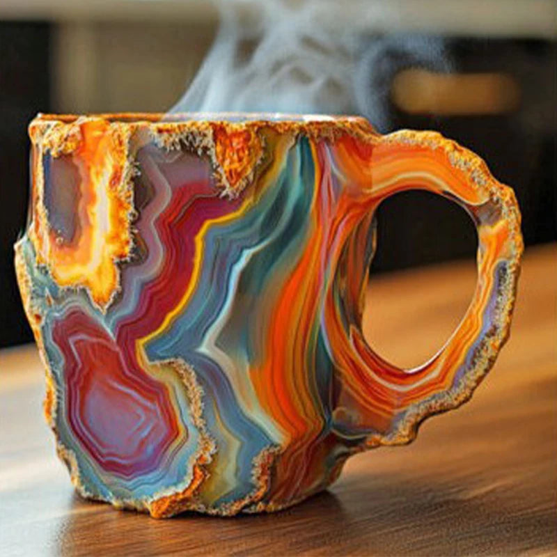 Mineral Crystal Coffee Mugs Resin Distinctive Multi Color Relief Printing High-capacity Water Cup Colourful Christmas Gift Mugs