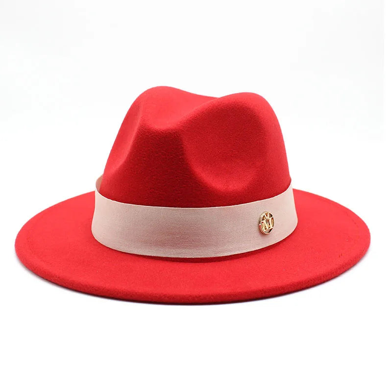 KIMLUD, New Fedora Hat For Women Winter Elegant Fashion Formal Wedding Decorate Church Cap Panama Party Jazz Hat chapeau femme, Red / 56-58CM, KIMLUD APPAREL - Womens Clothes