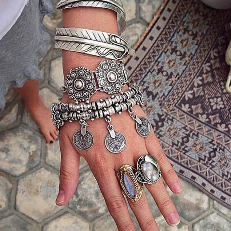 Fashion Ethnic Couple Bracelets For Women Bohemian Chain Link Coin Charm Vintage Beach Adjustable Dual Purpose Boho Bracelets - KIMLUD