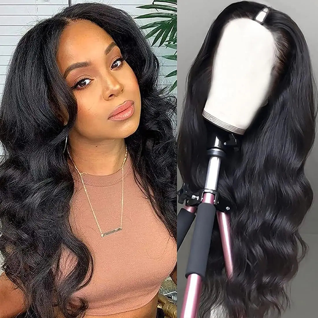 KIMLUD, V Part Wigs Body Wave Brazilian Virgin Human Hair Wigs For Black Women Upgrade U Part Glueless Wigs Full Head Clip In Half Wig, KIMLUD Womens Clothes