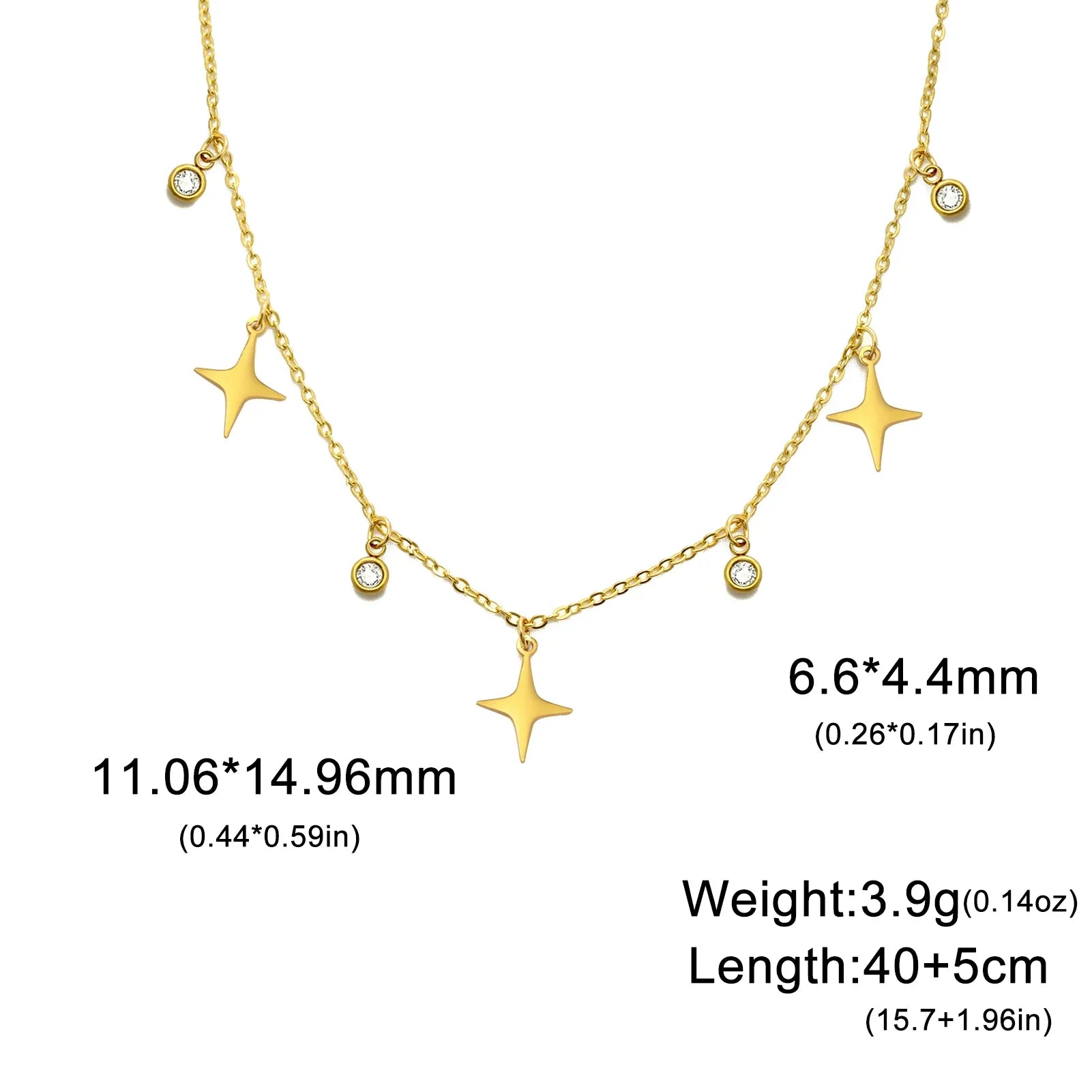 KIMLUD, North Star Clear Zircon Pendant Tassel Necklace Women Girls Stainless Steel Chain Choker Fashion Jewelry Birthday Gift Wholesale, Gold Color / 40-45cm, KIMLUD APPAREL - Womens Clothes