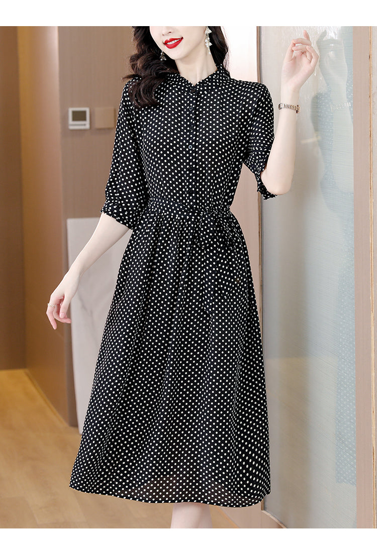 Spring Fashion Elegant Silk Printed Dress For Women 2023 New Versatile 5/4 Sleeve Loose Fit Casual Holiday Knee Length Dress Ves