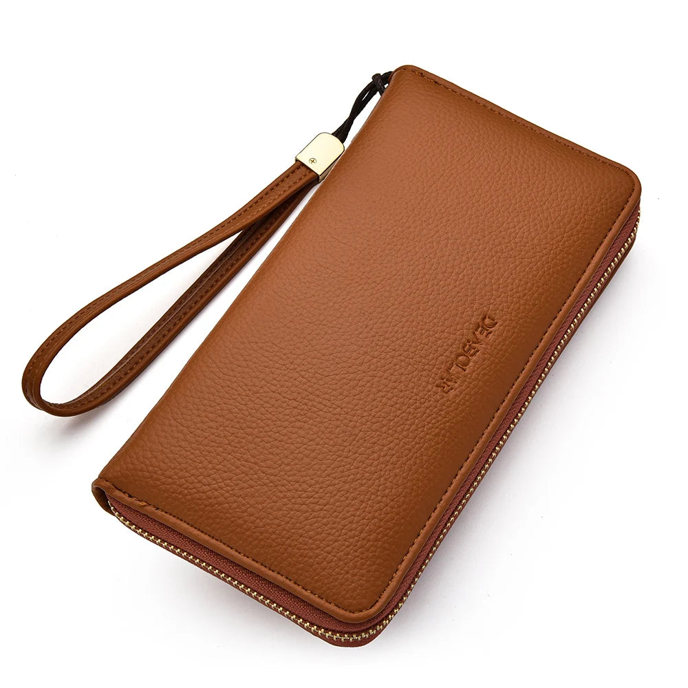 KIMLUD, Men Wallets Long Style High Quality Card Holder Male Purse Zipper Large Capacity Brand PU Leather Wallet For Men, Brown, KIMLUD APPAREL - Womens Clothes