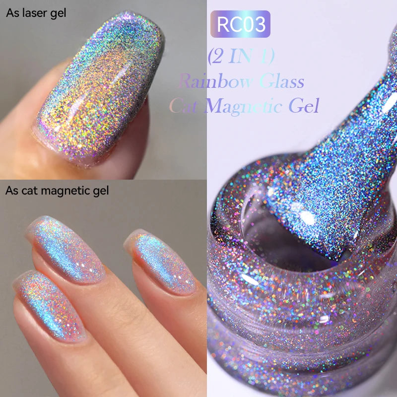 KIMLUD, LILYCUTE 7ML Sparkling Glitter Rainbow Cat Magnetic Gel Nail Polish 9D Colorful  Semi Permanent Soak Off Nail Art UV Gel Varnish, LC-RC03, KIMLUD APPAREL - Womens Clothes