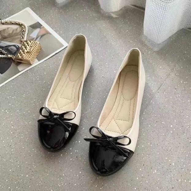 Ballerina Women's Flat Shoes Comfort Non-slip Ladies Loafers Leather Flats Elegant Bowknot Women's Single Shoes Mother's Shoes