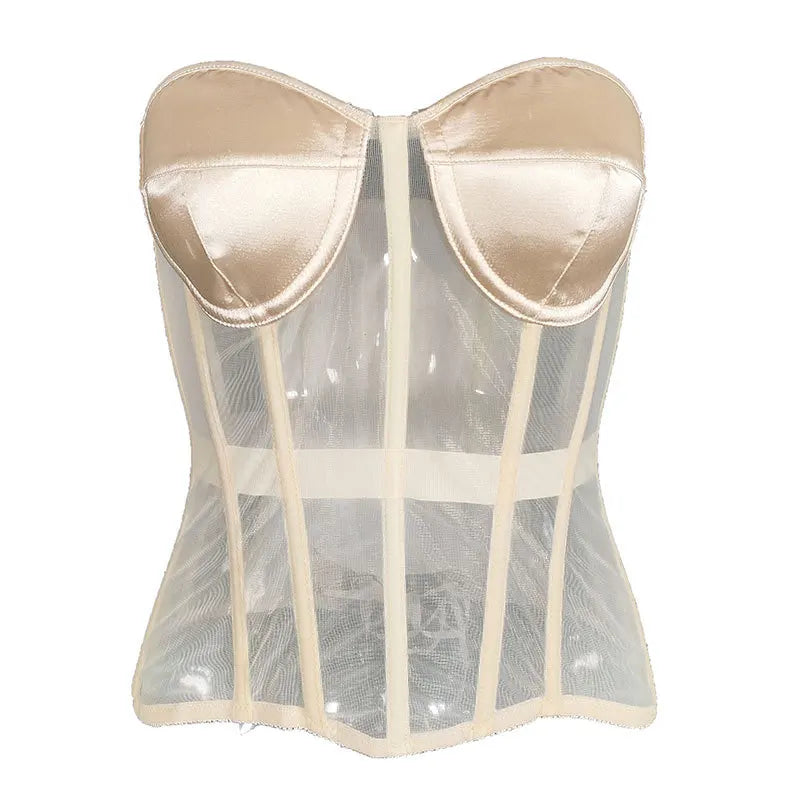 Sexy Women Sheer Bustier Lace Up Corset Top Corset Boned Waist Trainer Lingerie Overbust Corsets Body Shaper Corsets for Women