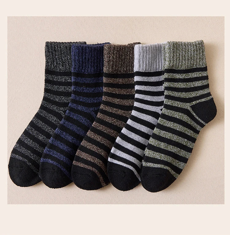 5pair Winter Thick Socks Men Super Thicker Solid Sock Striped Merino Wool Rabbit Socks Against Cold Snow Russia Winter Warm Sock - KIMLUD