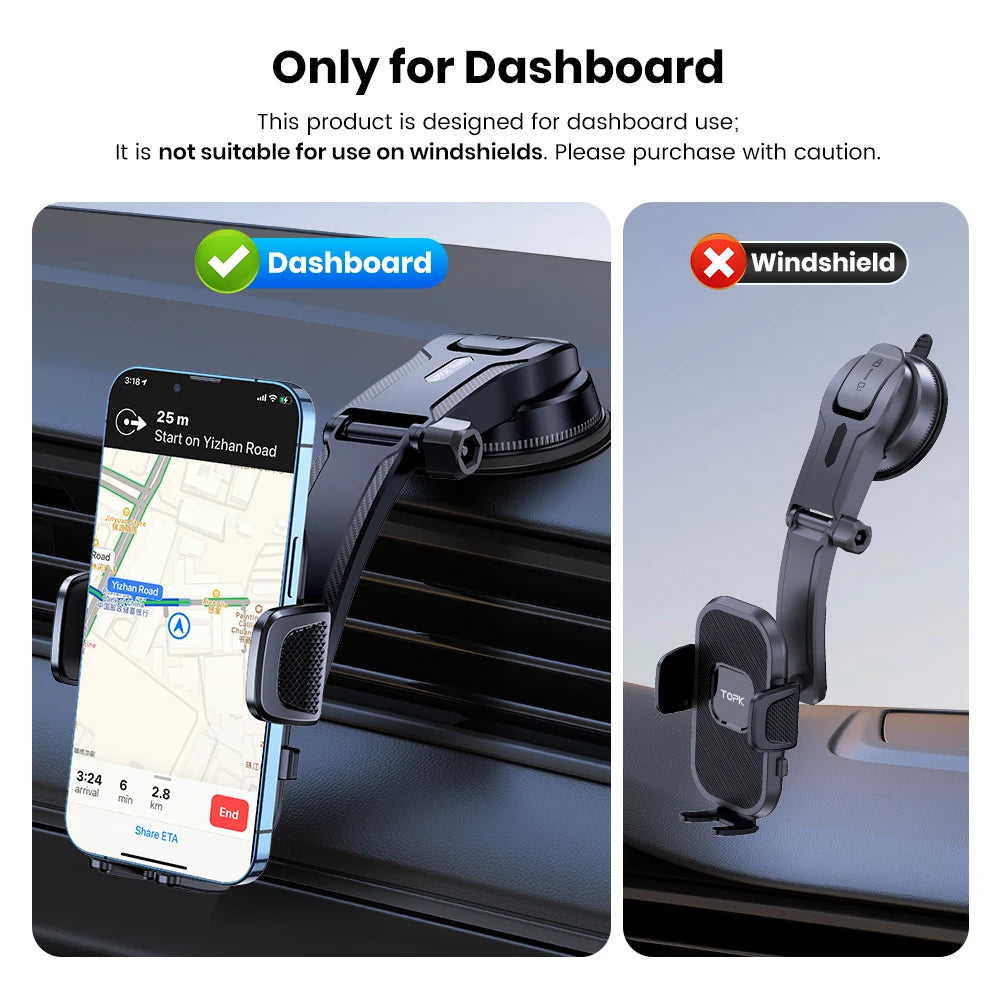 TOPK Phone Holder for Cars 2-IN-1, Car Phone Holder Mount for Dashboard & Air Vent Compatible with iPhone Samsung Android