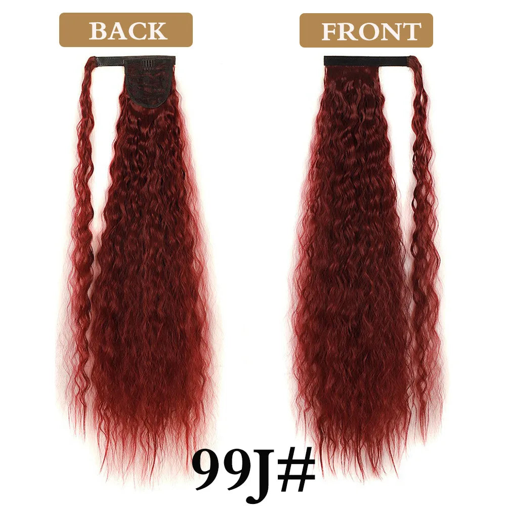 32 Inch Long Ponytail Hair Extension Corn Wavy Texture Synthetic Afro Kinky Curly Ponytail Women Hairpieces Wrap On Pony Tail