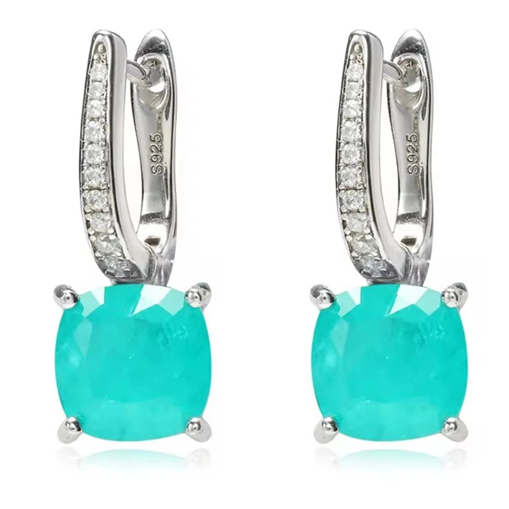 KQDANCE 925 Sterling SIlver Cushion Cut Paraiba Tourmaline Gemstone Drop Earrings with Green Blue Stones Fine Jewelry For Women - KIMLUD