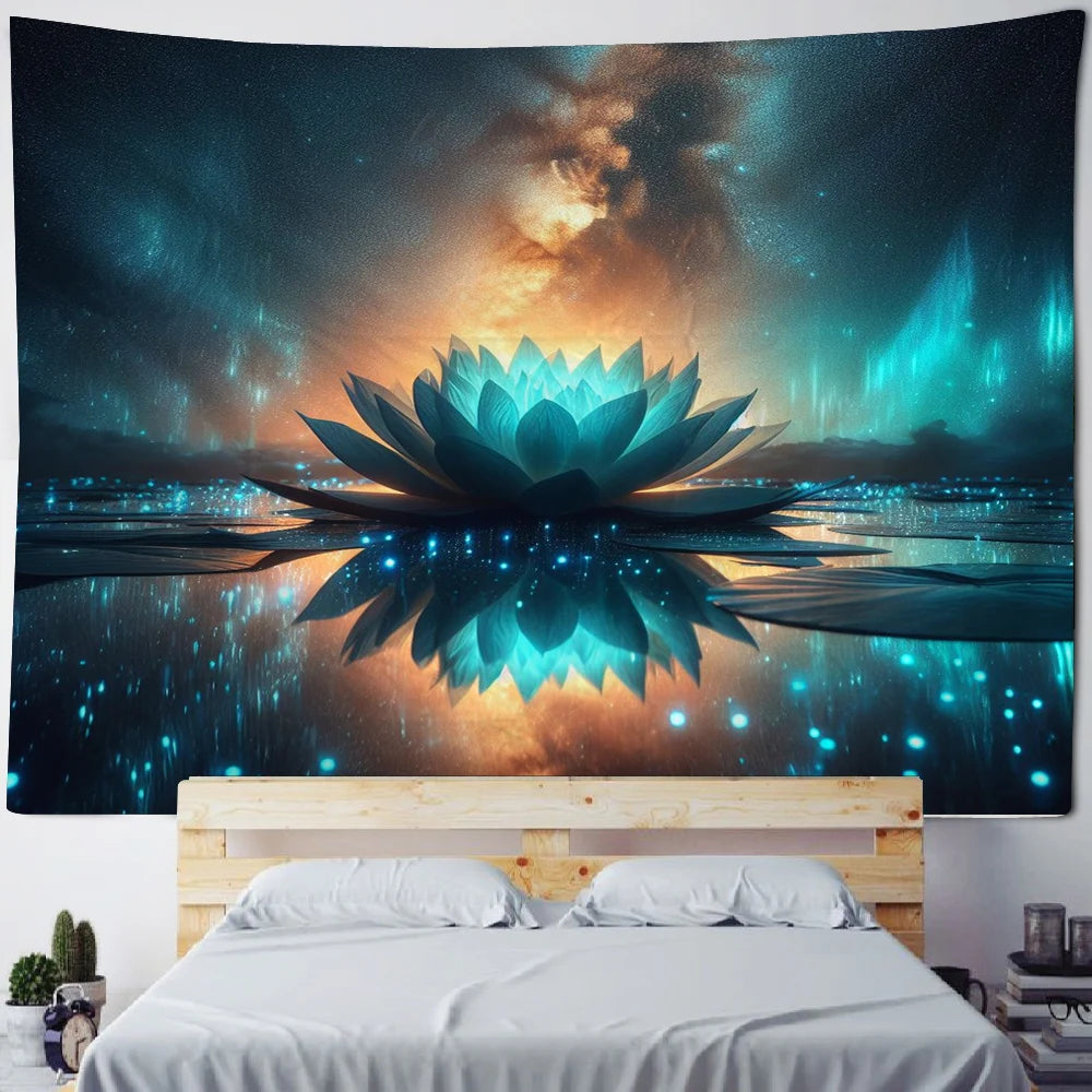 Meditation Lotus Tapestry Wall Art, Large Tapestry Mural Decoration, Home, Bedroom, Living Room Decoration - KIMLUD