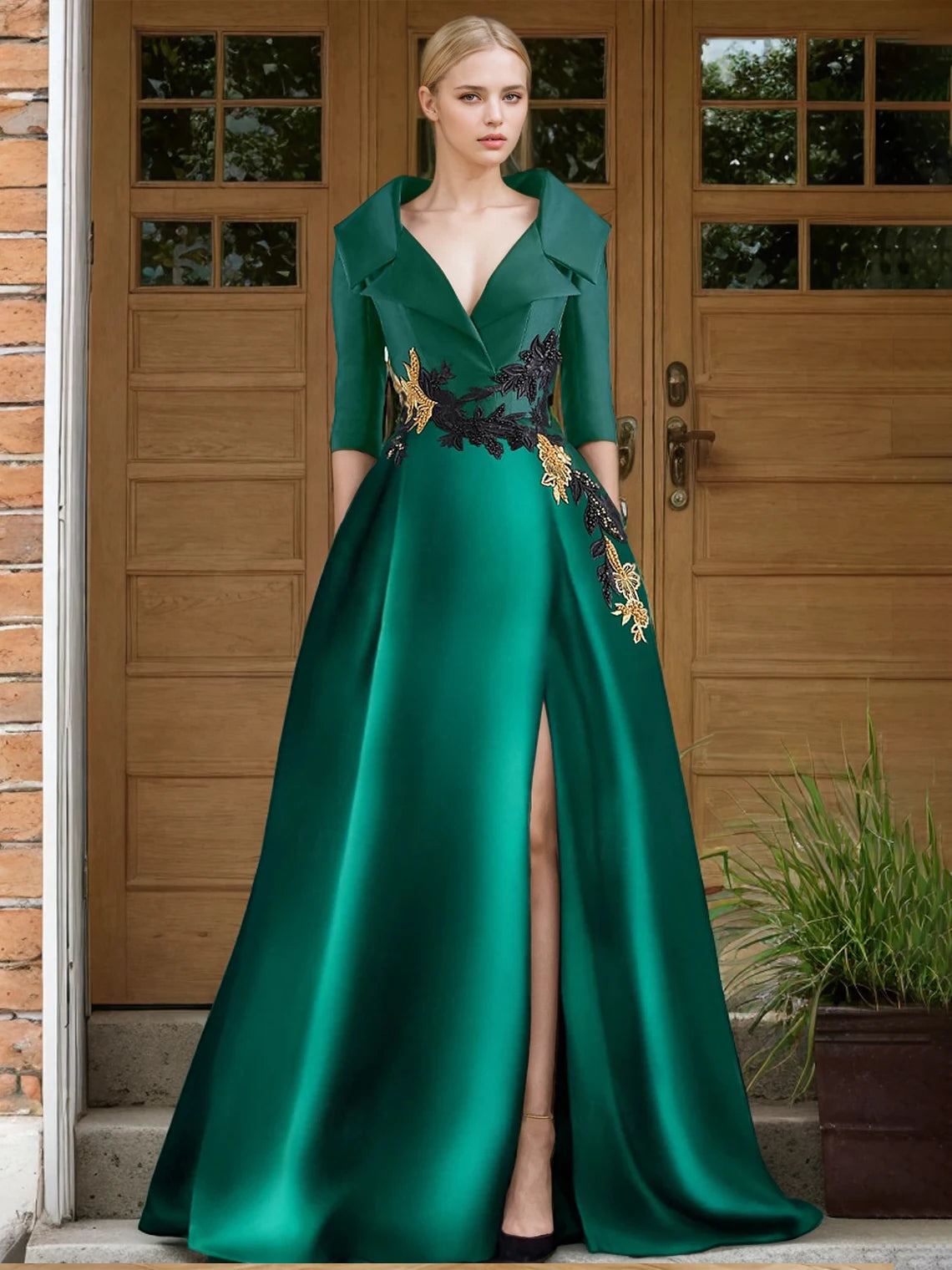 A-Line Evening Gown Elegant Dress Formal Floor Length Shirt Collar Pocket with Appliques dress to impress 2025 free customized