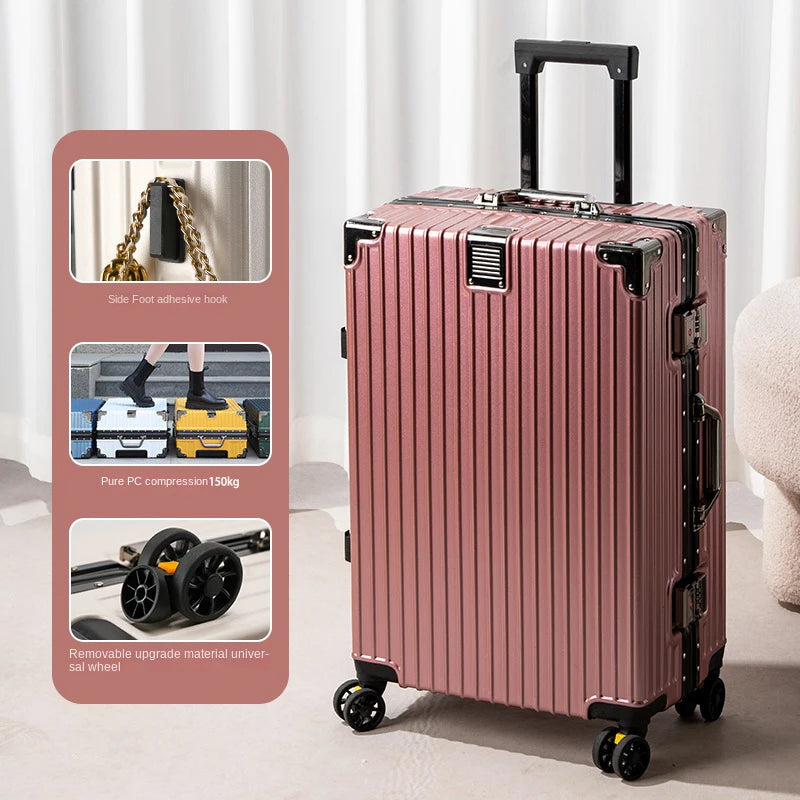 New Aluminum Frame Suitcase Large Capacity Suitcase on wheels 20/22/24/26/28/30 Inch Trolley Case Password Boarding Box