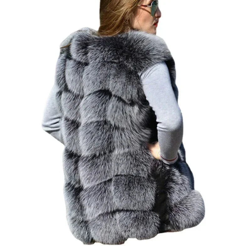 Faux fur vest 2025 women's jacket spliced fox fur slim vest vest