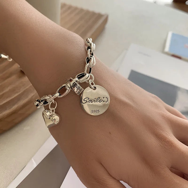 925 Sterling Silver Bracelet Good Luck Ball Words Punk Heart Strawberry For Woman Girl Fashion Jewelry Gift Dropship Wholesale