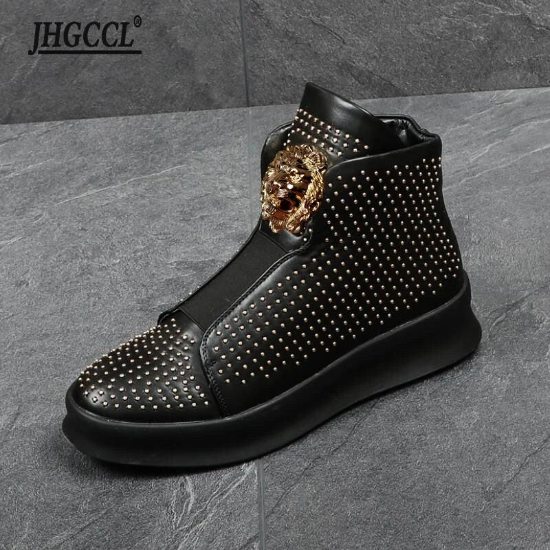 Luxury Designer Fashion Rivets Trend Men's shoes Flat casual shoes Platform ankle boot sneakers Zapatillas Hombre A5