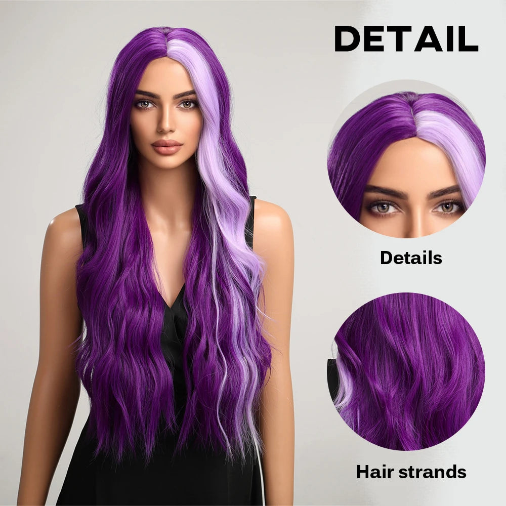 oneNonly Long Purple Wig Synthetic Wigs for Women Wave Cosplay Party Halloween Wig High Quality Hair