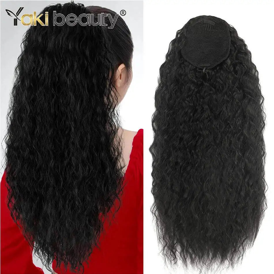 Synthetic Long Kinky Curly Ponytail 24inch Drawstring Ponytail Chip-In Hair Extension MT4/27# Wrap Around Ponytail