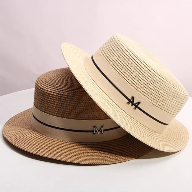 Hat For Women Panama Hat Summer Beach Hat Female Casual Lady Girls Flat Brim Straw Cap Girls Sun Hat Chapeu Feminino - KIMLUD