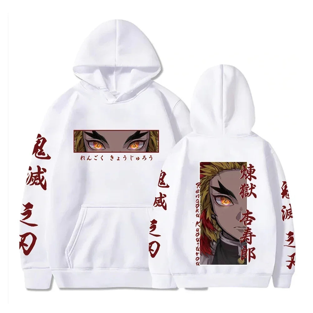 KIMLUD, Hot Anime  Demon Slayer Hooded Rengoku Kyoujurou Eyes Graphic Print Autumn Winter Men Women Casual Sweatshirt Plus Size Hoodie, KIMLUD Womens Clothes