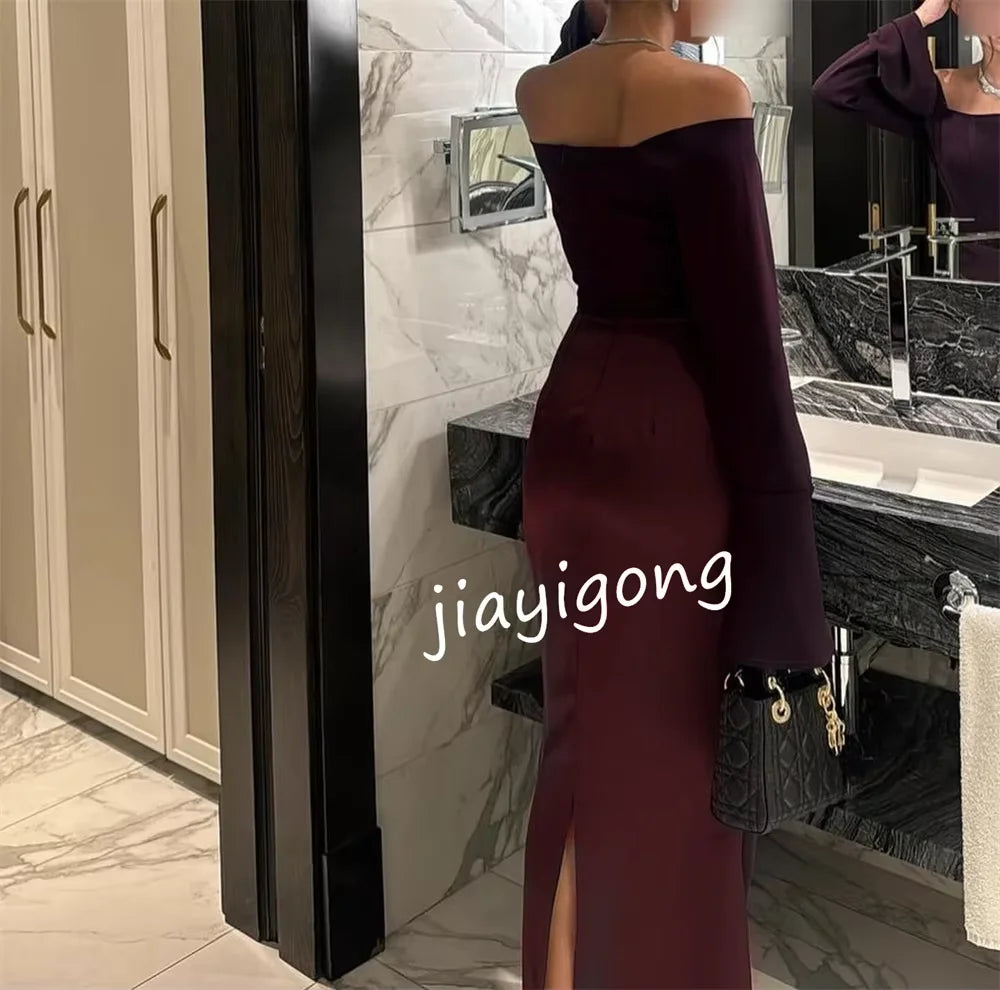 Customized Matching Pleat Trumpet Off-the-shoulder Long Dresses Bespoke Occasion Dresses High Quality Simple