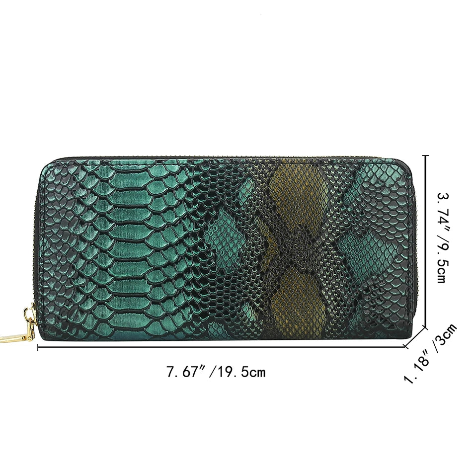 Female Coin Purse Crocodile Leather Long Women Wallet Serpentine Design Phone Purses for Ladies Cardholder Clutch Money Bag Sac - KIMLUD