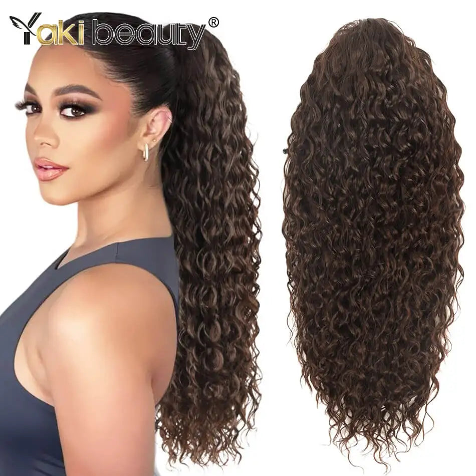 Synthetic Long Kinky Curly Ponytail 24inch Drawstring Ponytail Chip-In Hair Extension MT4/27# Wrap Around Ponytail