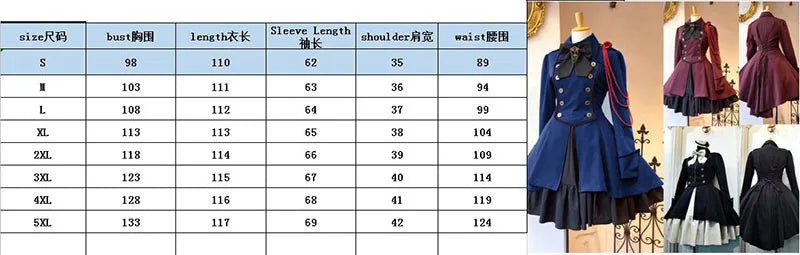 Medieval Cosplay Costumes Retro Gothic Lace Up Chain Bow Lolita Maid Dress Long Sleeves Ruffle Classic Slim Knee Sweet Dress