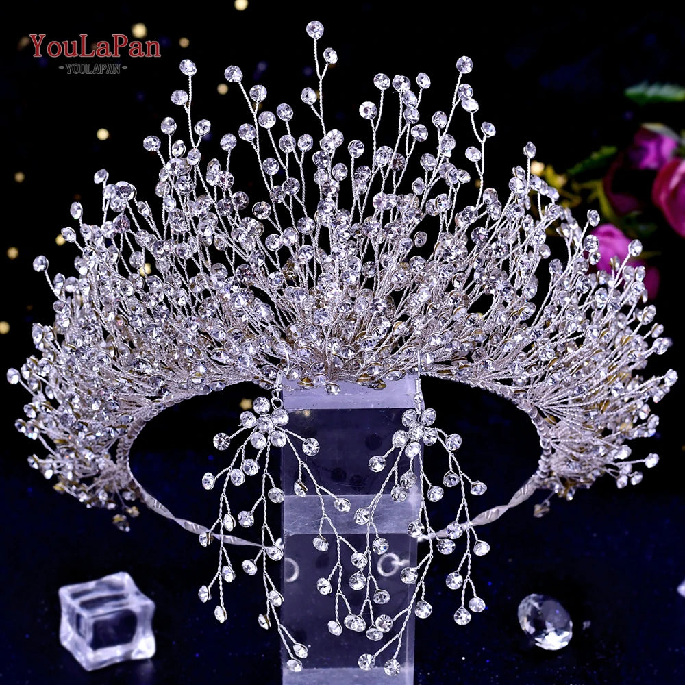 KIMLUD, TOPQUEEN Luxury Bridal Crown Rhinestones Tiaras Bride Headband Wedding Hair Accessories Pageant Diadem Women Headdress HP193P, KIMLUD Womens Clothes