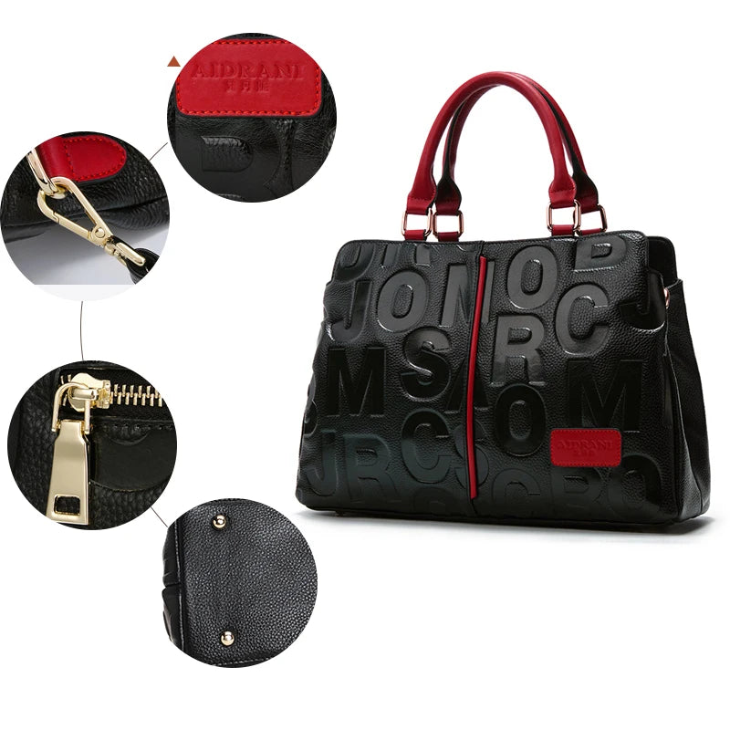 Aidrani  Fashionable women's large capacity handbag with letter design, made of 100% cowhide material,