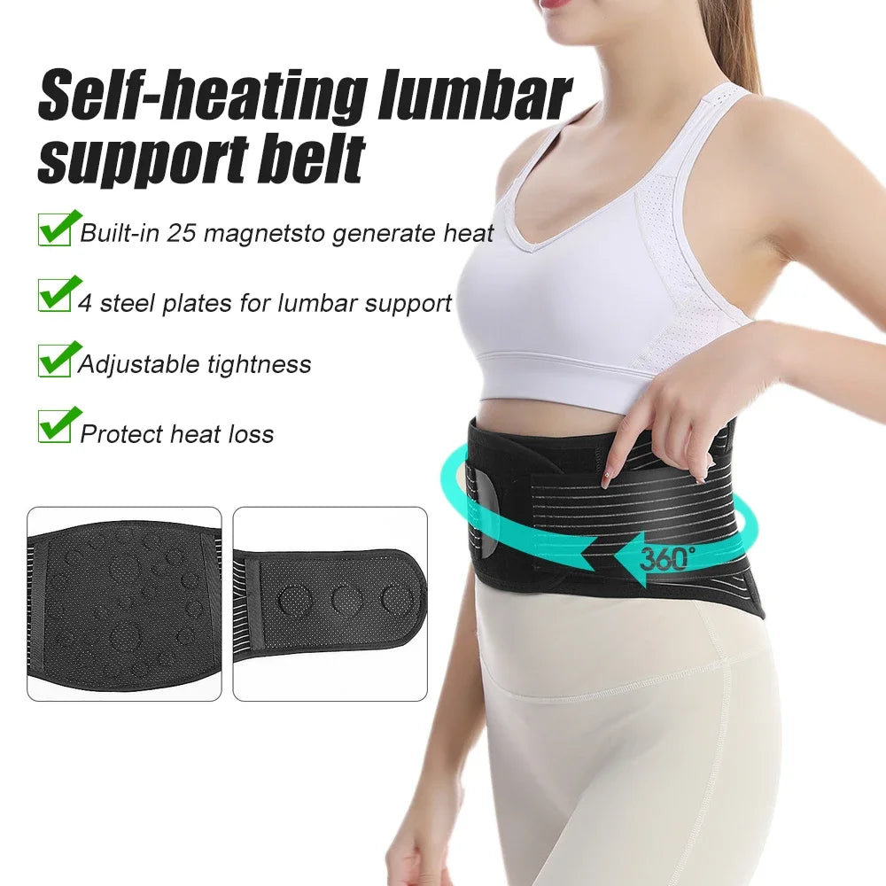 1PCS Self-heating Lumbar Pain Magnet Belt - Thermal Magnetic Therapy Tourmaline Lower Back Waist Support Belt Brace for Sciatica - KIMLUD