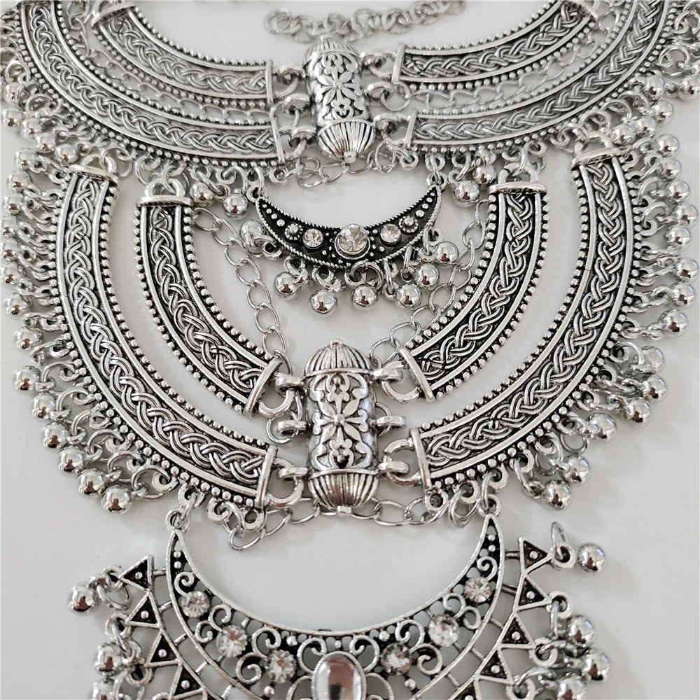 2024 New za Indian Vintage Gypsy Baroque Statement Metal Necklace Earrings Women Jewelry Sets Retro Large Collar Choker Necklace