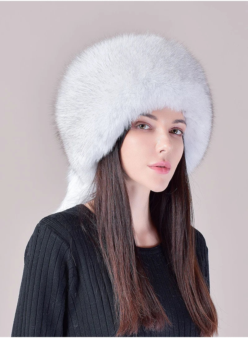 KIMLUD, 2024 Hot Sale Winter Women Fox Fur Hat Fluffy Soviet Female Outdoor Warm Cap Snow Fur Hats 5 tails Real Fox Fur Cold Bomber Hats, KIMLUD Womens Clothes