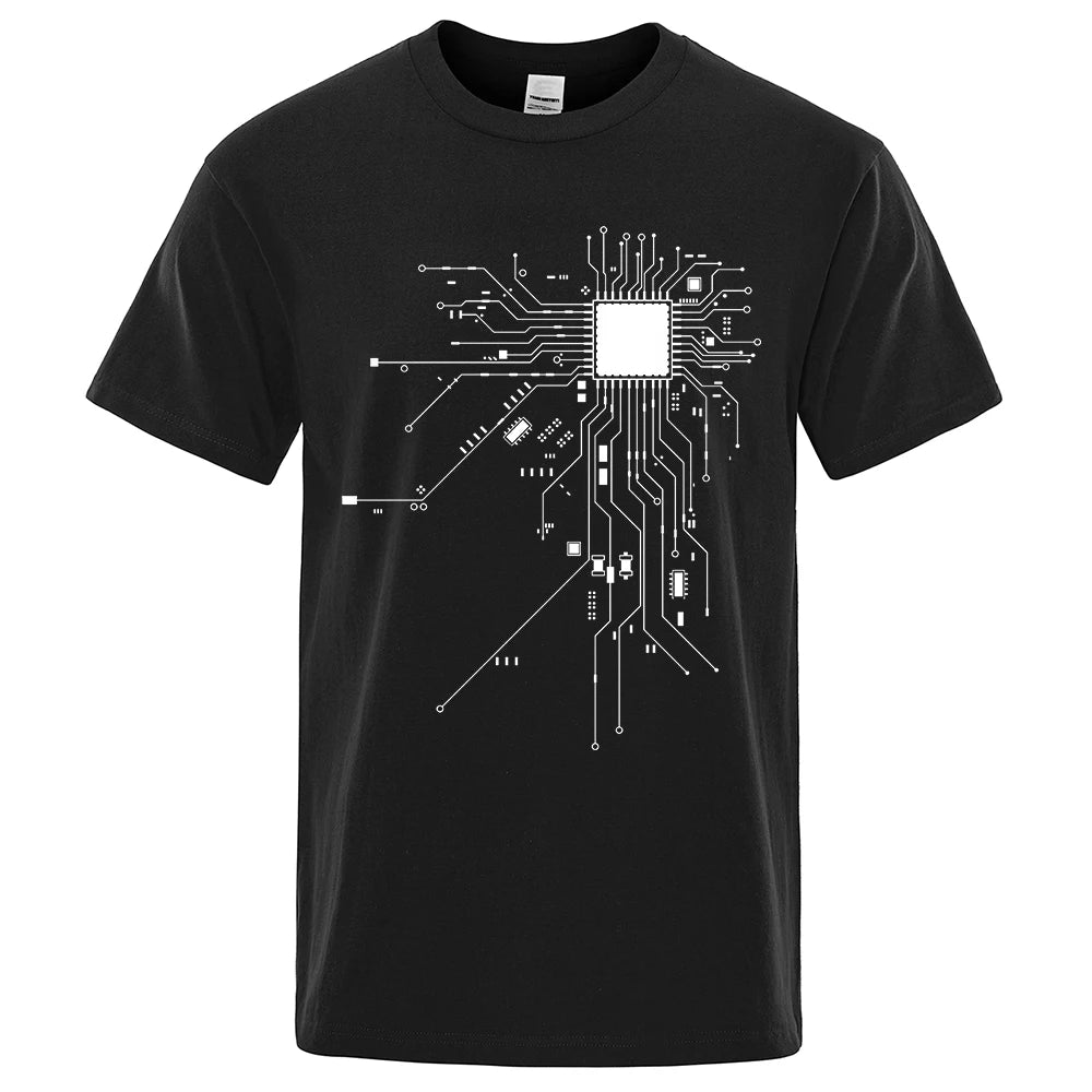 CPU Processor Circuit Diagram T Shirt Men Summer Cotton T-shirt Men's Funny Tops Fashion Tees Homme Brand Unisex Clothes C99 - KIMLUD