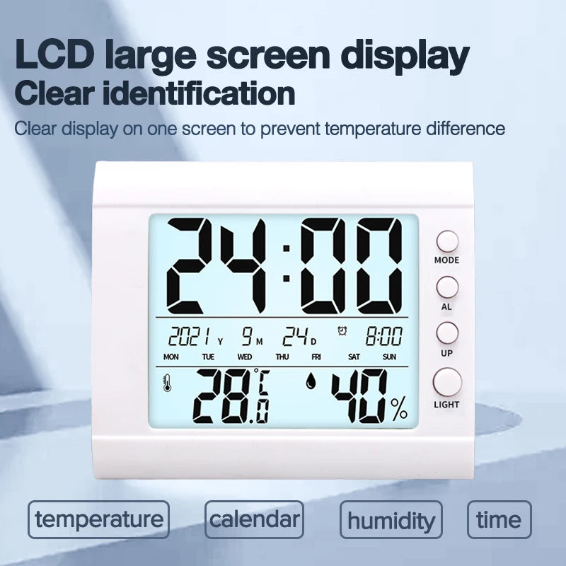 LCD Digital Temperature Baby Room Humidity Meter Backlight Home Indoor Electronic Hygrometer Thermometer With Time