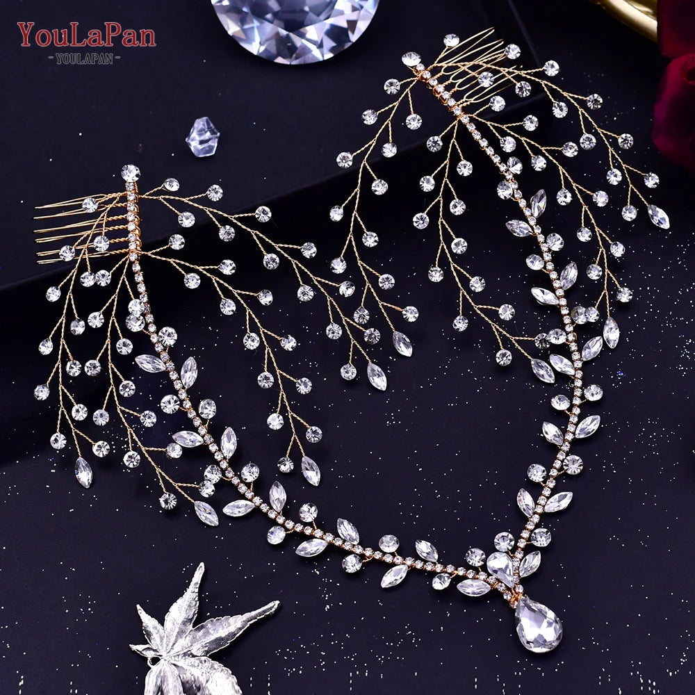 YouLaPan Bling Rhinestone Headband Wedding Bridesmaid Headwear Women Fashion Hair Accessories Handmade Bride Tiara HP438 - KIMLUD