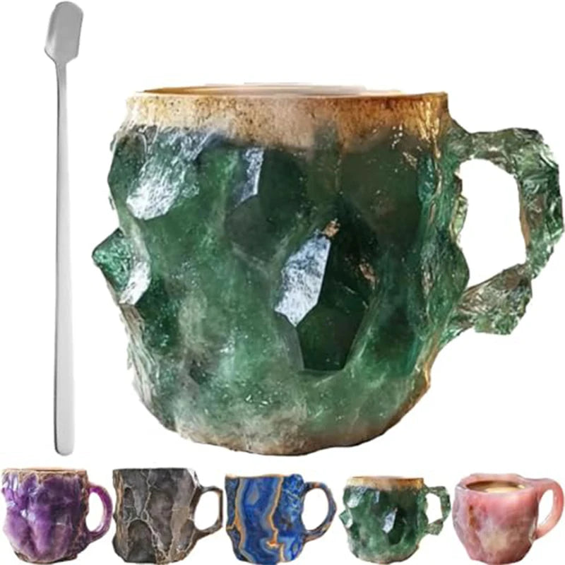 Mineral Crystal Coffee Mugs Resin Distinctive Multi Color Relief Printing High-capacity Water Cup Colourful Christmas Gift Mugs