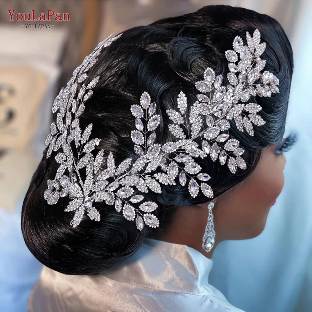 KIMLUD, TOPQUEEN HP254 Bridal Side Clip Wedding Tiara Bridal Hairpins Handmade Rhinestone Women Headwear Alloy Flower Bride Headdress, KIMLUD Womens Clothes