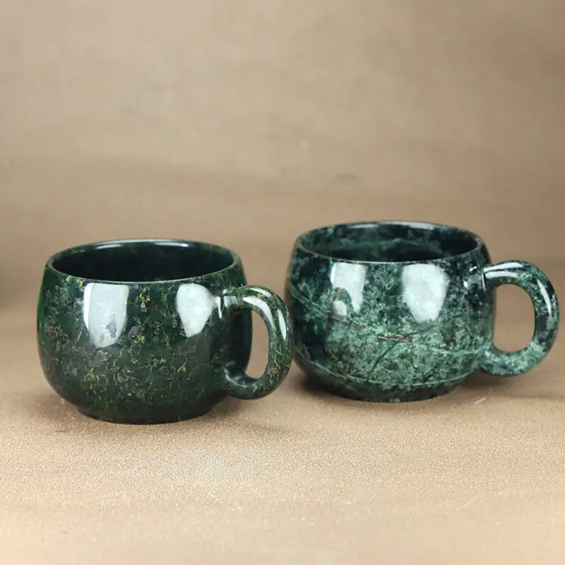 Green Jade Teacup Mug Chinese Medicine King Stone Health Jade Cup Natural Magnetic Stones Coffee Mugs Water Glass Gongfu Teaware - KIMLUD